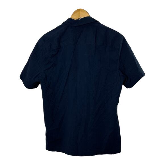 Michael Kors Midnight Navy Blue Textured Short Sleeve Button Down Shirt Medium - Picture 4 of 4